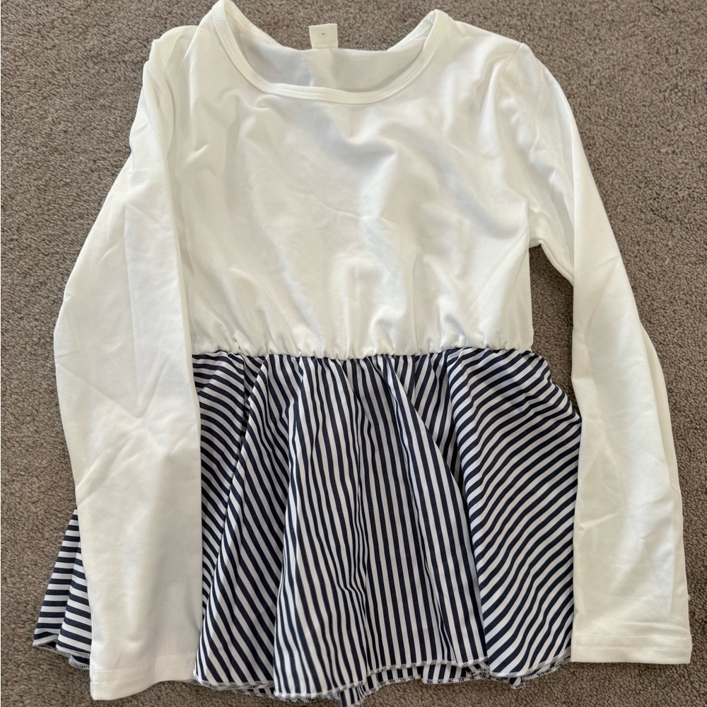 SHEIN White and Navy Striped Long Sleeve Top